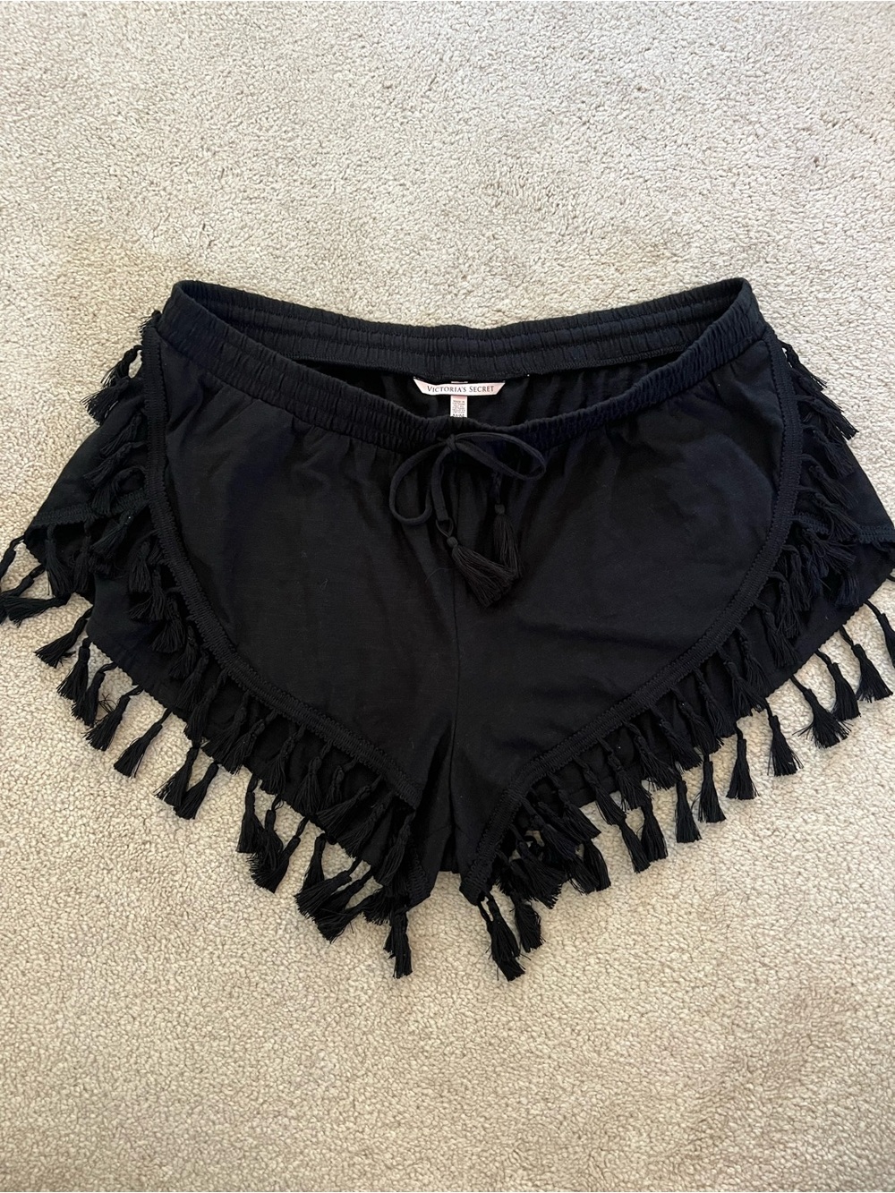 Victoria's Secret Black Tassel-Trim Lounge Shorts